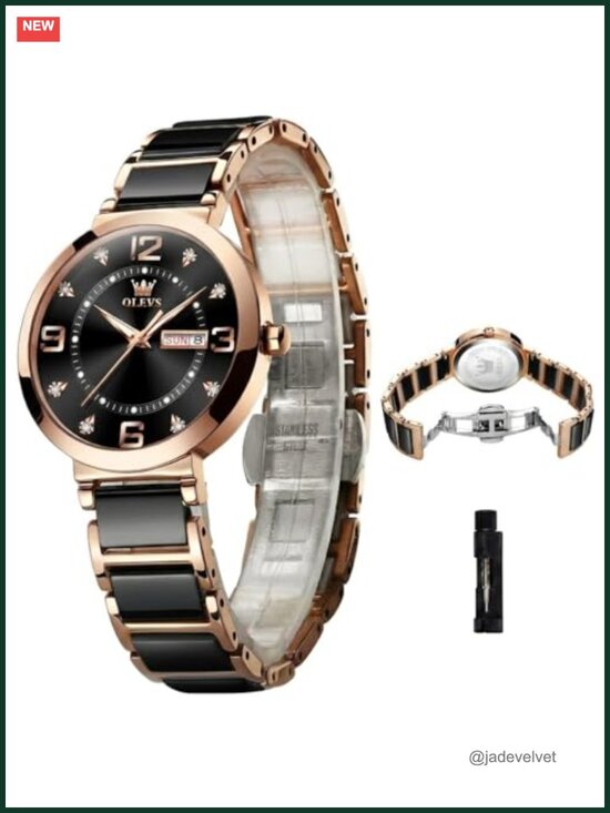 Luxury Women\'s Ceramic & Stainless Steel Dress Watch, Diamond Accents, Quartz,